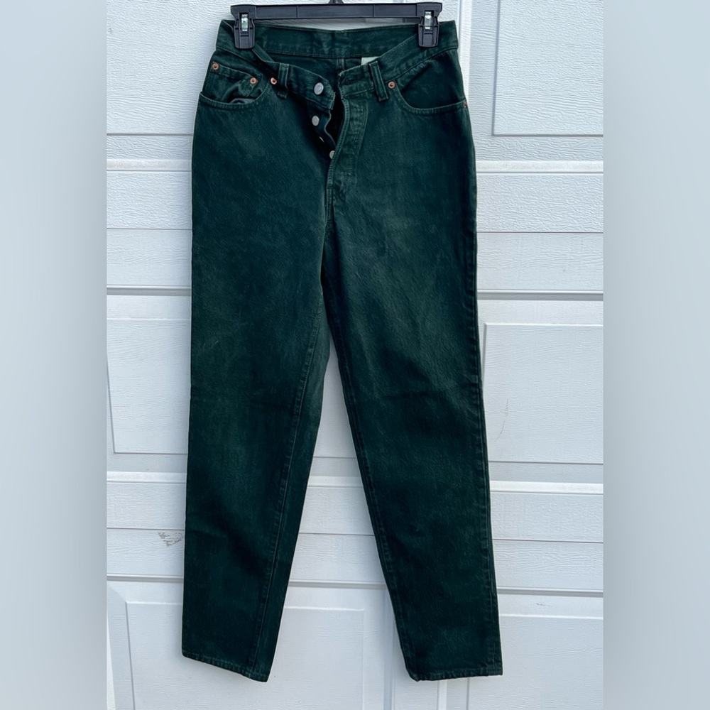 Vintage Levis 501 jeans button fly high waist tapered leg green size M